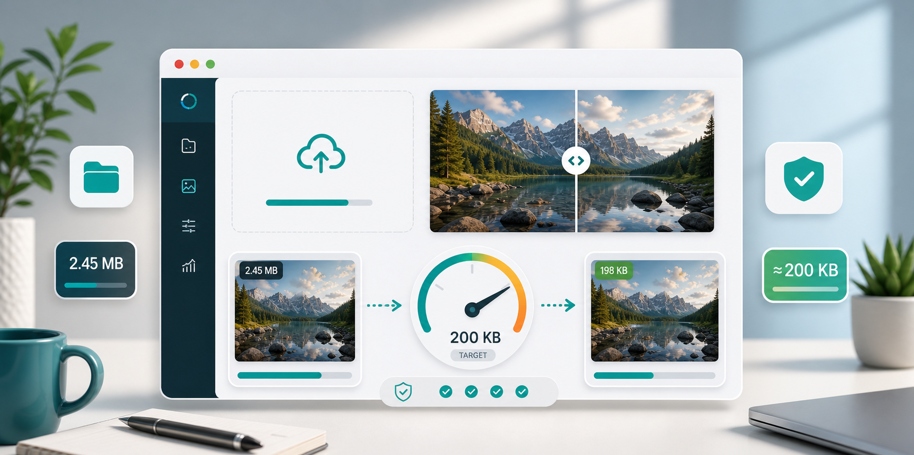 Compress image to 200KB for uploads and websites. visual guide
