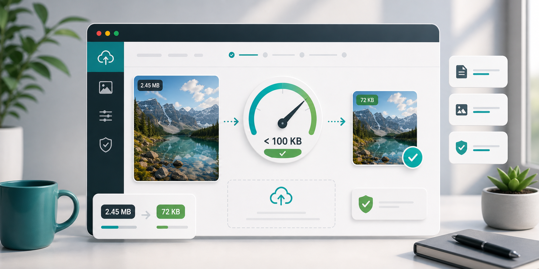 How to compress an image under 100KB. visual guide