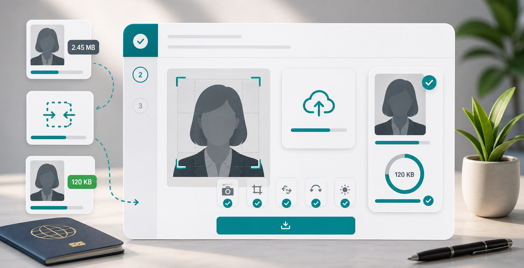 Compress passport photo online for upload forms. visual guide