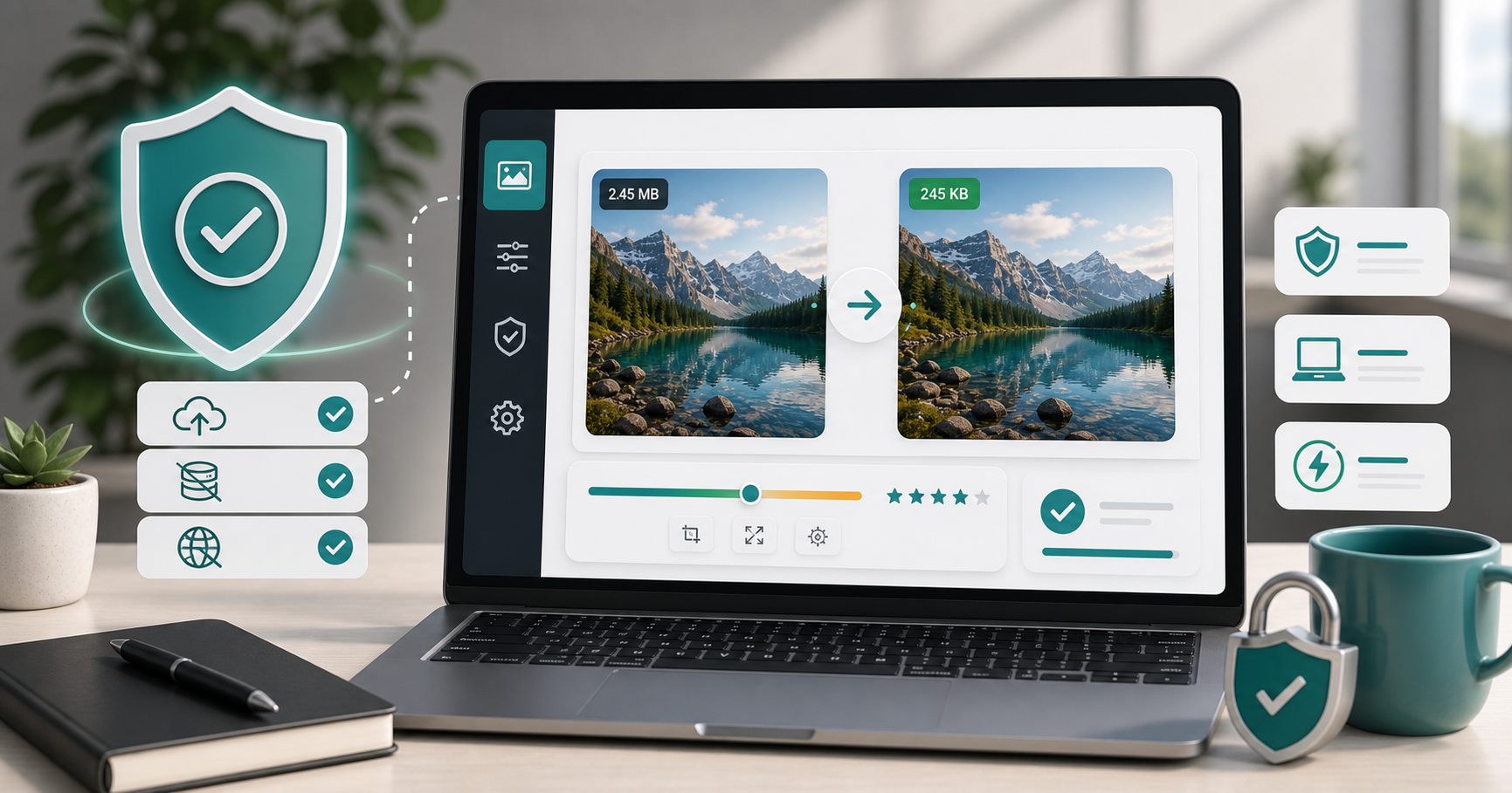 Private image compressor with no upload. visual guide