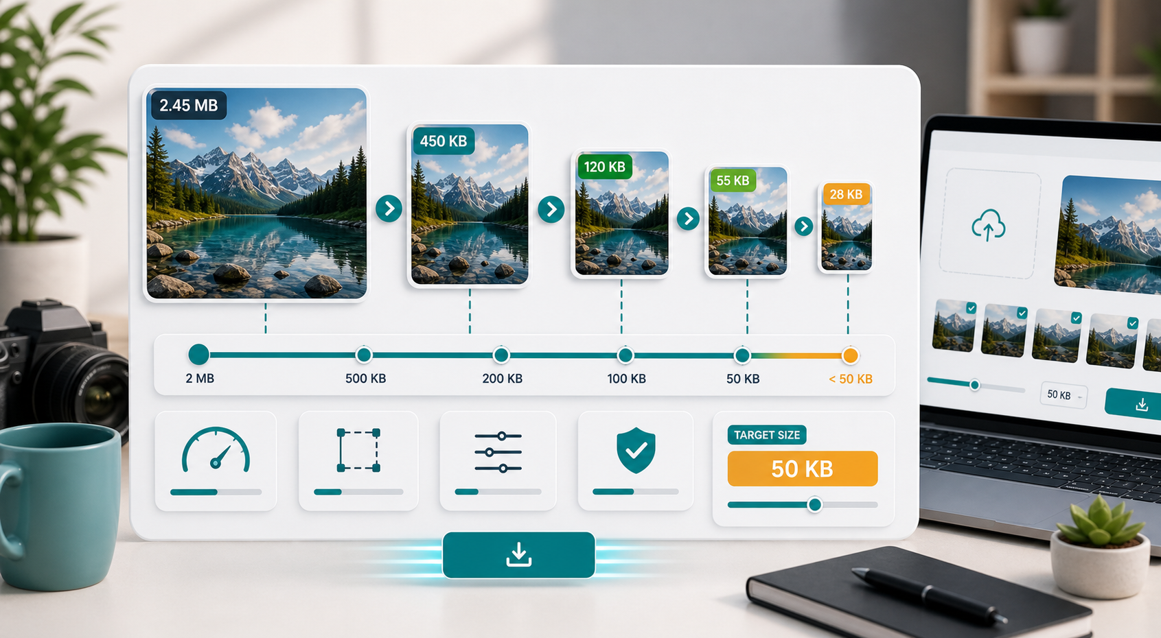 Reduce image size in KB online without guessing. visual guide